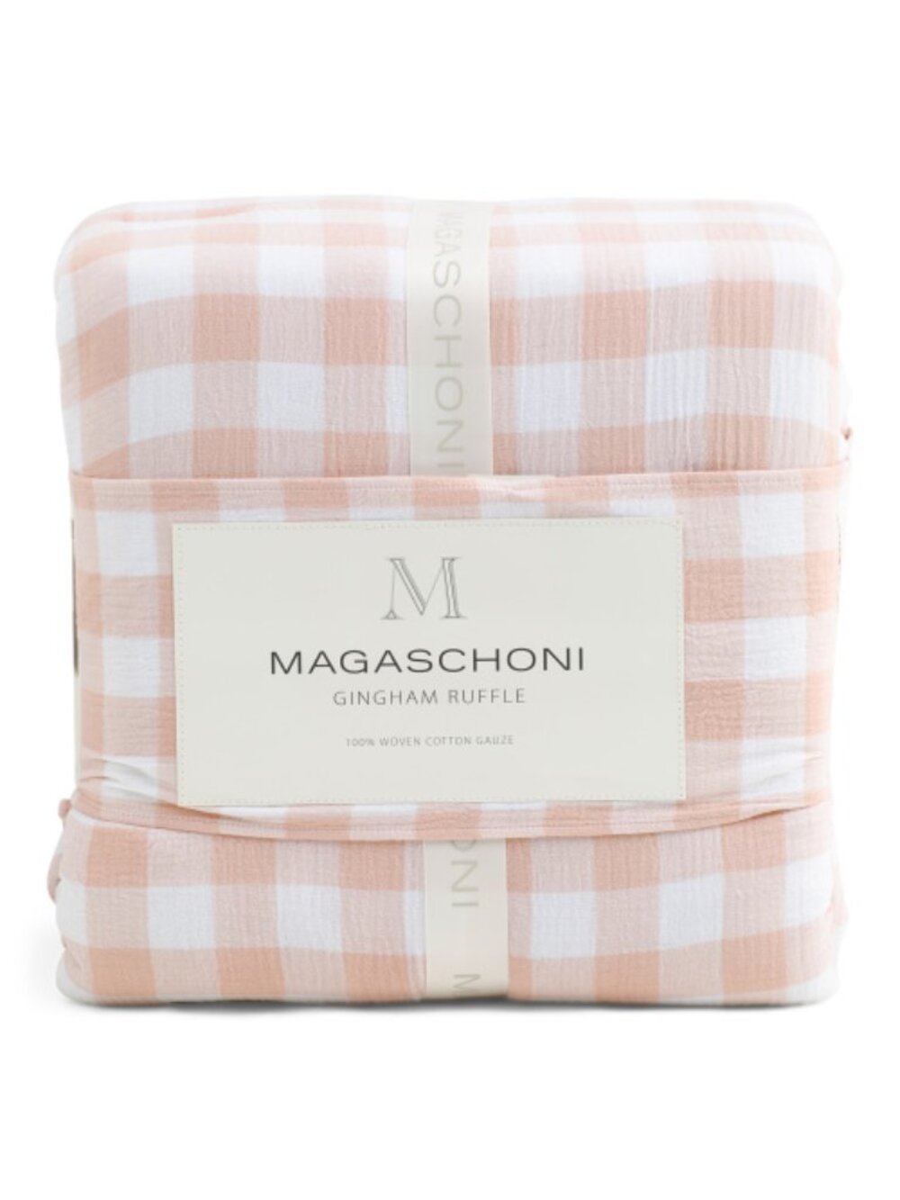 MAGASCHONI Dusty Pink Gingham Ruffled Cotton Gauze Comforter Set